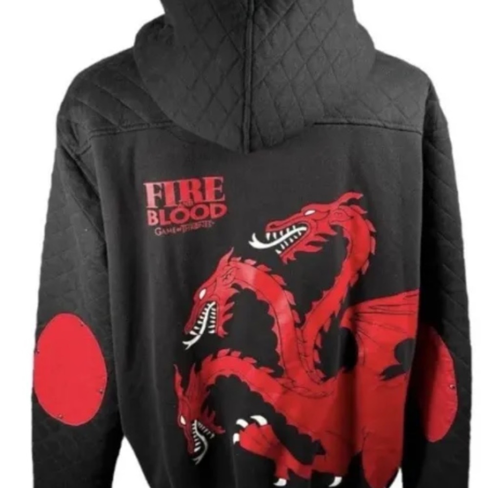Game Of Thrones Zip Hoodie Sweatshirt Black Fire And Blood HBO Zip Graphic M
